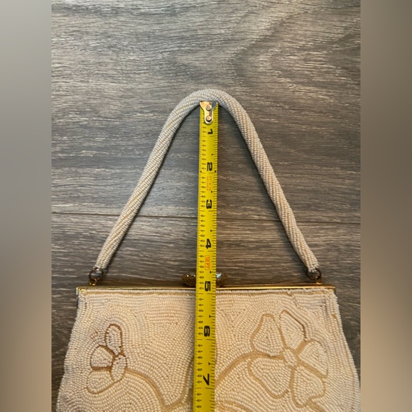 50’s Vintage Jorelli Bridal White Floral Pattern Beaded Purse Made in Belgium - Picture 8 of 14